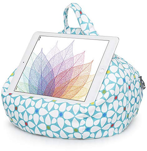 iBeani iPad and Tablet Cushion Stand - Bean Bag Holder For All Devices - Securely Holds at Any Angle on Any Surface - Handy Side Pocket - Range of Designs - Geometric