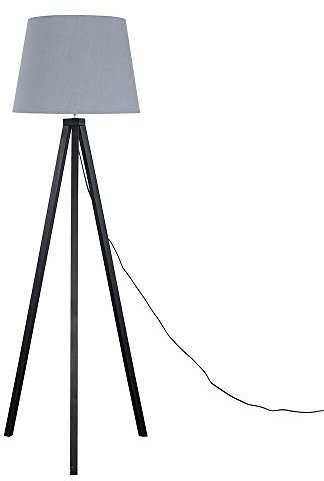 MiniSun | Modern Black Wood Tripod Design Floor Lamp with a Grey Tapered Shade | Floor Lamps & Torchieres, Home Décor & Improvement Essential | Includes Bulb [3000K Warm White]