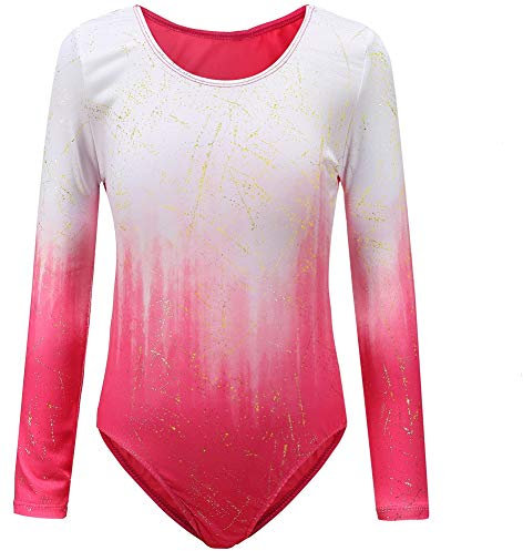 Sinoem Ragazze Ginnastica Leotards Manica Lunga Balletto Body Costumi di Danza per Bambini da 5 a 12 Anni (Rosa- manica lunga, 3-4 anni)