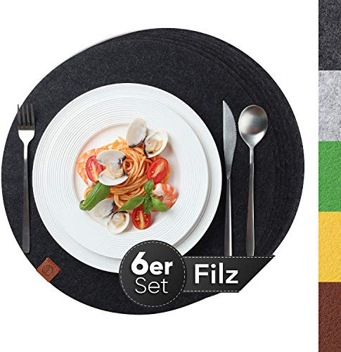 Sidorenko Edles Platzset aus Filz Ø 38cm - 6er Set grau - Tischset Abwischbar Filzuntersetzer - Waschbare Tischuntersetzer Platzdeckchen - Untersetzer Filzmatte