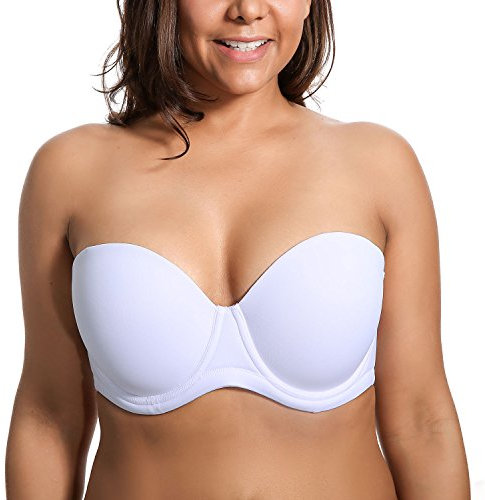 DELIMIRA Femme Soutien Gorge sans Bretelles Grande Taille avec Armature Bretelle Multiple Blanc 120E
