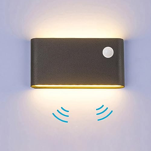 Audor Wandleuchte Bewegungsmelder Aussen/Bewegungsmelder Innen LED Wandlampe, 12W Warmweiß Wasserdicht Up and Down Aluminium Aussenlampe, Wandleuchte Sensor für Garten/Flur/Treppe/Garage (Schwarz)