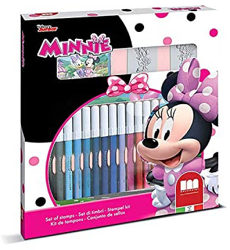 Multiprint Set 2 Stempel für Kinder und 18 Farbige Markierungen Disney Minnie, Made in Italy, Stempelset Kinder, in Holz und Naturkautschuk, Ungiftige Waschbare Tinte, Geschenkidee, Art.86866