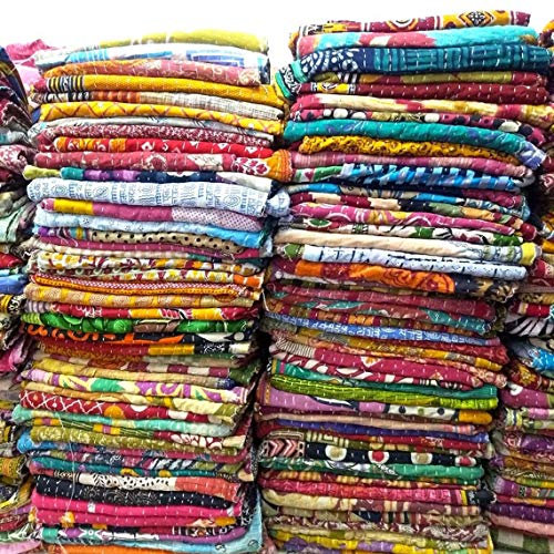 5 Stück recycelte Sari-Decken, Vintage-Kantha-Lot, indisch, handgefertigt, alte Vintage-Baumwolle, Sari-Stoff, feines Gewebe, Patchwork-Steppdecke, handgefertigt, Kantha-Gudari-Decke