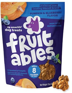 Fruitables Baked Dog Treats, Healthy Pumpkin Treat for Dogs, Low Calorie & Delicious, No Wheat, Corn or Soy, Made in the USA, Pumpkin and Blueberry Flavor, 12oz