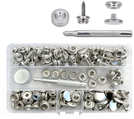 152Pcs Canvas Snap Kit, Marine Grade Stainless Steel, 3/8 Socket | Boat Canvas Snaps, Snap Fastener Set, Marine Snap Kit, Boat Cover Snap Kit, Rust Resistant Snap Fasteners, DIY Repair