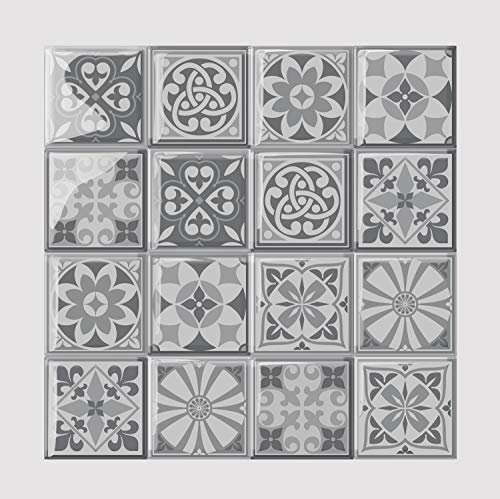 WALPLUS Purbeck Stone 16 Sheets Glossy 3D Tile Stickers 15cm (6) Wall Splashbacks Vinyl Stick on Tiles Splashback Peel and Stick Bathroom Kitchen Decor Tile Paint Spring Easter Decoration