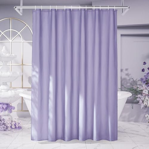 Furlinic Duschvorhang Überlänge Badvorhang Anti-schimmel für Dusche und Badewanne Textile Vorhänge aus Stoff Antibakteriell Wasserdicht Lila Extra Breit 275x180cm mit 18 Duschringen.