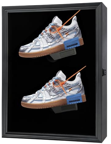 JDECO Schuh-Vitrine für Erinnerungsstücke | Wandhalterung, Holz-Sneaker-Schrank für Sportschuhe, Display mit Anti-Verblassung, UV-Schutz, Acryl-Tür, schwarz