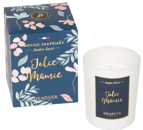 DRAEGER PARIS - Bougie Cadeau blanche Parfumée Ambre Sacré Jolie Mamie - Idée Cadeau pour Mamie, Grand-mère, Maman, Famille - Made in France - 100% Cire Végétale - 40h de combustion