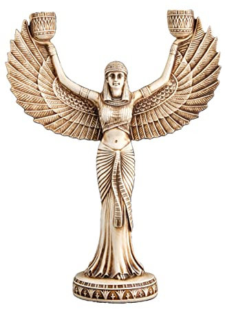 Statue Göttin Isis Wings Kerzenhalter Großer Polystein Altar aus Ägypten hergestellt in Ägypten.