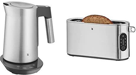 WMF Kineo Wasserkocher mit Temperatureinstellung 1,6l, Kalkfilter, 3 W & Lumero Toaster Langschlitz mit Brötchenaufsatz, 2 Scheiben, XXL, Einseitiges Toasten, 1-Scheiben-Taste, 1 Bräunungsstufen