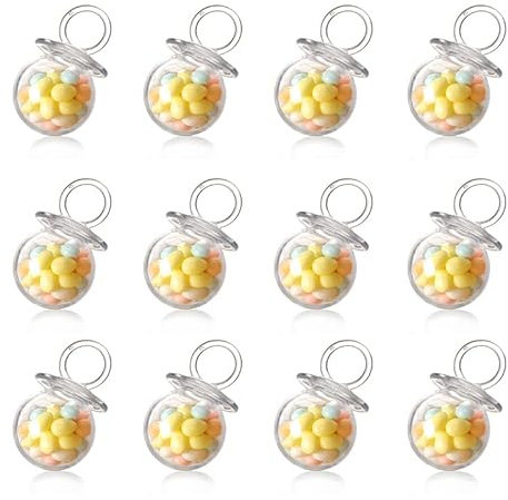 12 Stück Schnuller-Futterspender für Süßigkeiten, Babyparty, Geschenkverpackung, befüllbare Mini-Flasche, Süßigkeiten-Geschenkbox für Veranstaltungen, Tafelaufsatz, Babyparty, Geburtstag(transparent)