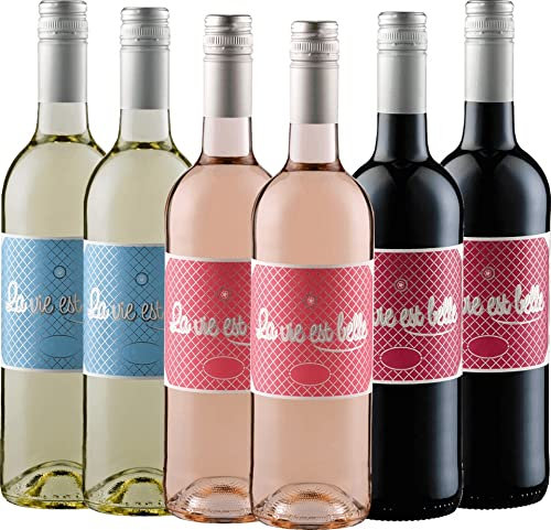 VINELLO 6er Winzerpaket - Sommerweine von La vie est belle mit einem VINELLO.weinausgießer | 6 x 0,75 Liter