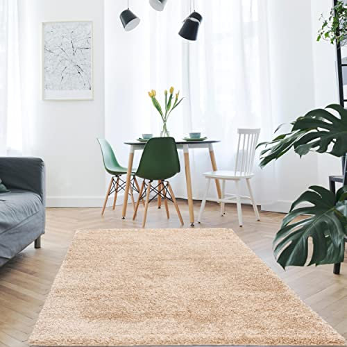 Mynes Home Shaggy Teppich Hochflor Beige/Weich Modern Pastell Einfarbiges Design/Softtouch/Wohnzimmer Schlafzimmer / 160x230 cm