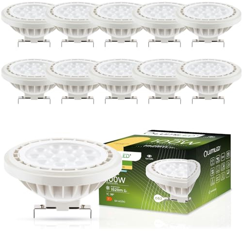 Lumiled LED-Leuchtmittel 10er Set AR111 G53 Fassung Spannung 12V DC/AC 15W (Entspricht 100 Watt) Warmweiß 3000K 38 Grad Abstrahlwinkel weiß 1521 Lumen Ra>80 Kunststoff