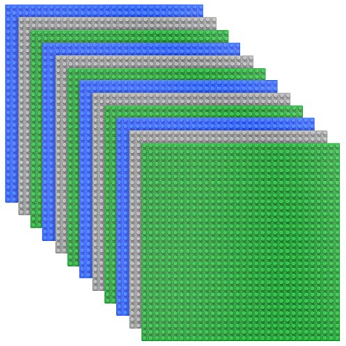 TINGLAND 12 placas clásicas, 25 x 25 cm, placa base verde, azul y gris, 100% compatible con la mayoría de las marcas (4Blau4Grün4Grau)