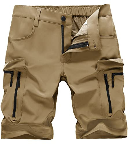 Hiauspor Kurze Hosen Herren Sommer Leichte Cargo Shorts mit 7 Taschen Bermuda Wanderhose Cargohose Herren kurz MTB Hose Radhose Chino Sport Stretch Fahrrad Radlerhose Arbeitshosen(Khaki,XXL)