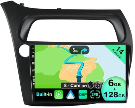 JOYX - [6G+128G] - Android 12 IPS Autoradio Passt für Honda Civic (2006-2012) - Kabellos CarPlay/Android Auto/DSP - LED Kamera & MIC - 9 Zoll 2 Din - DAB Lenkradsteuerung Fast-boot 360-Camera AHD WIFI