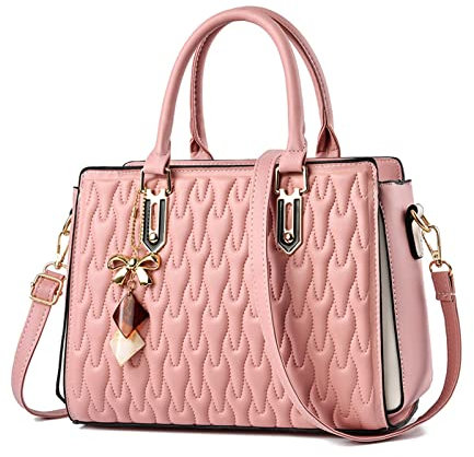 NICOLE & DORIS Sacs à Main Femme à la Mode Sac a Bandouliere Elegant Sac D'épaule Imprimé Sacs Portés Épaule en PU Cuir Sac Pochette Sac Fourre Tout avec Pendentif Rosé