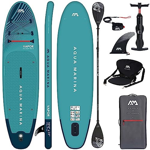 Aqua Marina Aufblasbar Sup Board Stand up Paddle AQUAMARINA Vapor Komplette Packung 315x79x15 cm mit Doppelpaddel und Kayak Sitz