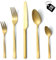 Cubiertos acero inoxidable 12 personas, Hunnycook 60 piezas Cubiertos Dorados mate, Cubiertos Dorados de Acero Inoxidable para Casa/Cocina/Restaurante, Aptos para Lavavajillas