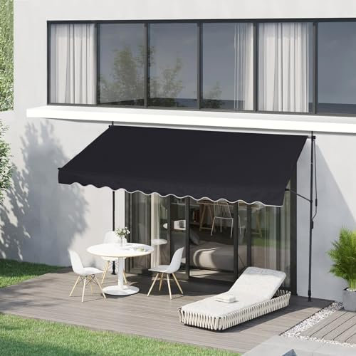 CLIPOP Klemmmarkise 250 x 120 cm Balkonmarkise mit Handkurbel, Sonnenschutz ohne Bohren Sonnenmarkise höhenverstellbar Markise mit Gestell, terrassenüerdachung Wasserdicht UV-beständig (schwarz)