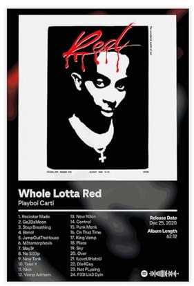 SinBii Whole Lotta Red Music Playboi Album Carti Cover Poster Leinwand Poster Wandkunst Dekor Druck Bild Gemälde für Wohnzimmer Schlafzimmer Dekoration ungerahmt 50 x 75 cm