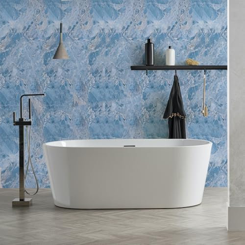 JOLIHOME Brillant Marbre Peler et Coller Papier Contact Autocollant Papier Peint Auto-Adhésif Film Vinyle Imperméable Sticker Mural Rouleau pour Cuisine Comptoir Décoration 40x500cm,Bleu