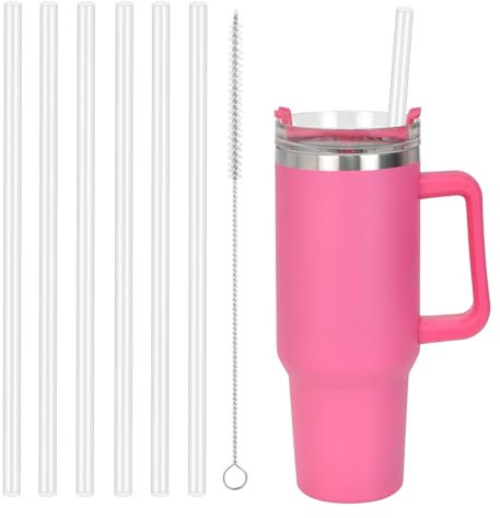 6 Piezas Pajitas de Repuesto para Stanley 40 oz, Transparente Pajitas Plástico, Pajitas de repuesto para Vaso Stanley Adventure, Reutilizables de Plástico Duro con Cepillo de Limpieza