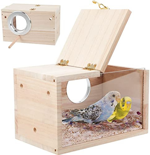 Perttypet Wellensittich Nistkasten, Hölzerne Vogelzuchtbox Transparente Design, Vogelzucht Brutkasten Vogelhaus für Kleine Vögel Wie Finken, Wellensittiche, Kanarienvögel Usw (Trompete)