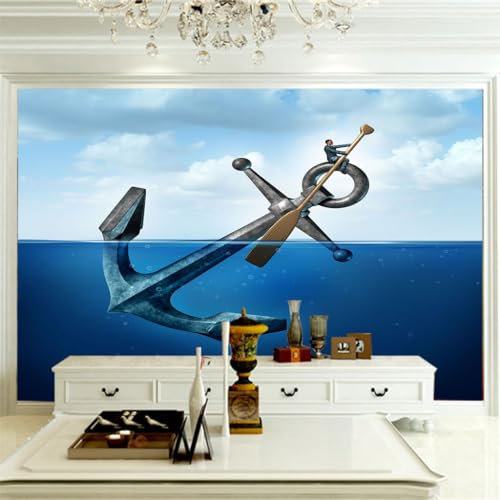 Vlies Tapeten Wandtapete Anker im Meer Größe:W150CMxH105CM 3D Wandbild Tapete Vlies Tapete Wandtapete Tapete Wohnzimmer Wanddekoration Fototapete 3D Tapete Effekt Wandbild