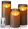 IMAGE LED Kerzen mit Fernbedienung Timer flackernde flammenlose Kerzen batteriebetrieben, Acryl Shell LED kerzen für Haus Tafel Party Trauer Weihnachten Dekoration, 3 Pack (D 3„×H 4“ 5„ 6“), Grau