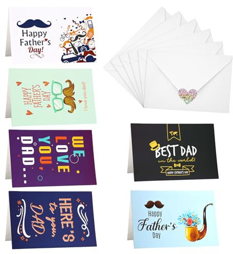 XIHIRCD 6stk Vatertagskarte, Happy Fathers Day-Karte mit 6stk Umschlägen und Siegelaufklebern 6 Stile faltbare Vatertags-Grußkarte Geburtstagskarte für den besten Vater für Vatertags-Geburtstagskarte