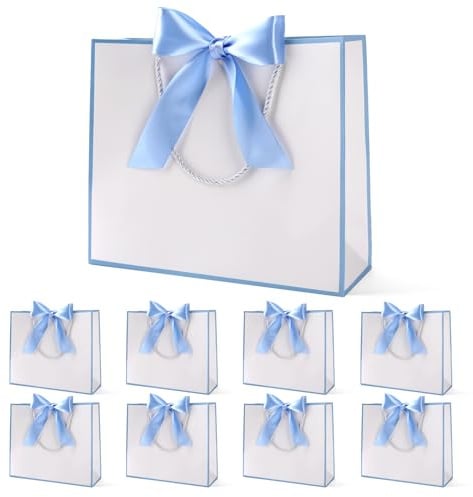 Yieseang White Gift Bags for Presents,Luxury Present Bags with Ribbon Bow | Ideal for Bridesmaids,Wedding,Birthday,Hen Party,Christmas,Bridal Shower,Large,8 Pack,30x25x10cm