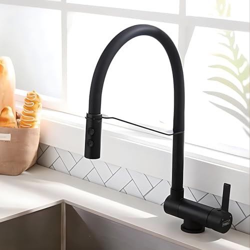 XJTNLB Rubinetto Lavello Cucina Pieghevole con Doccetta Nero Miscelatore Sottofinestra Cucina Doppia Modalità Miscelatori da Cucina per Lavello a Scomparsa