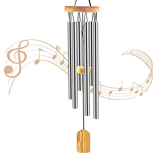 JelyArt Windspiele für draußen Garten Metall, 6 Aluminiumle Legierung Röhren Klangspiel für den Garten Balkon draußen hängend Metall (Silber)