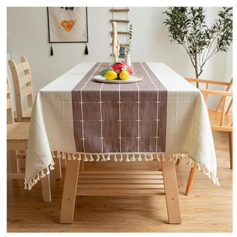 Tischdecke für Draußen Quadrat, Tischtuch Outdoor Wetterfest 90x90CM Modern Stickerei Gestreift Motiv mit Quasten Tischwäsche Tafeldecken Tischdecken Abwaschbar