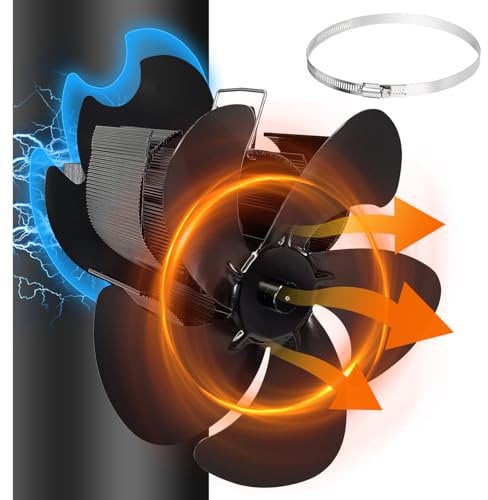 Ofenventilator Magnetisch, Kaminventilator 5 Flügel, Ofenventilator Ohne Strom, Leiser Kaminlüfter für Kamin/Ofen/Holz/Ofenrohr,Ofenventilator Rohr mit 1 Ersatzring