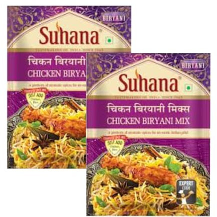 Suhana Spices Mix Powder (Ready To Eat) - Curry Masala Recipe Mixes Casserole Seasoning Herbs - Simplifies & Speeds Up Cooking Process (Pack of 2, Chicken Biryani Mix 50g (RTE))