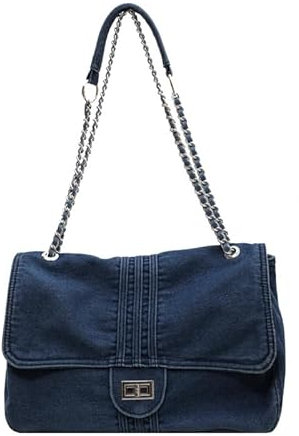 Farcauo Denim Umhängetasche Große Kapazität Mode Denim Crossbody Damen Vintage Crossbody Geldbörse Handtasche Pendler Tote Dunkelblau Frauen täglich Dating Taschen