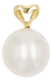 Amor Motivanhänger Gold 375/9ct Damen Anhänger, mit Süßwasserzuchtperle, 1,2 cm, Weiß, Herz, Kommt in Schmuck Geschenk Box, 2039187