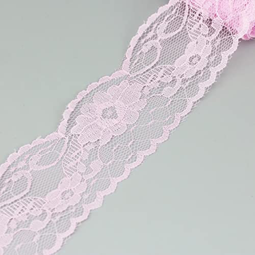 CHFYIJYHM 2 Rollen 65 mm schwarz weiß Spitze Stoff Gurtband Dekoration Geschenkverpackung Material Nähen Kleidung Zubehör Spitze (Rosa)