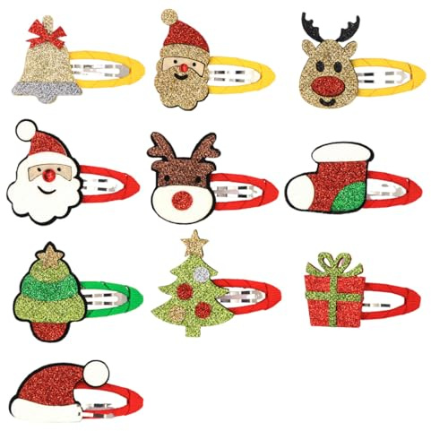 WUSJCOF 10 Stück Weihnachten Haarschmuck, Weihnachts Haarspangen, Haargummis, Karikatur Snap Haarklammern für Mädchen Kinder (Glitter)