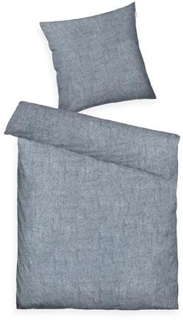TOM TAILOR Melange-Bettwäsche, 80x80 cm + 155x220 cm, 40% Baumwolle/ 25% Viskose / 35% Polyester, Mit Stehsaum und Markenreißverschluss, Woven Melange Blau (Soft Navy)