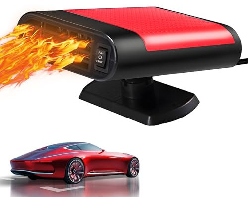 autozen Autoheizung, 2 in 1 Car Heater 12V 200W Auto Heizlüfter Auto Heizung Entfroster 360° Drehbar für Auto Windschutzscheibe Schnelle Heizung, schwarz+rot
