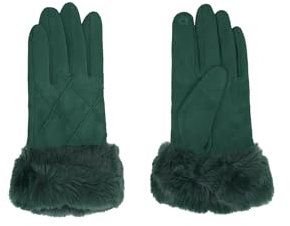 QUEEN HELENA Winterhandschuhe aus Wildleder mit weichem Fell, warm, elegant, für Damen G03-1, Petrol, Einheitsgröße