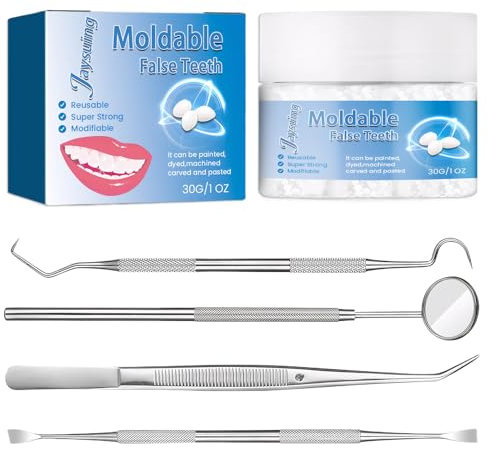 Zähne Zum Aufstecken Zahnersatz Provisorischer Zähne Zahnreparaturset Zahnlücke Schließen mit 4 Werkzeugen Geeignet zur Reparatur Fehlender und Abgebrochener Zähne(30g)