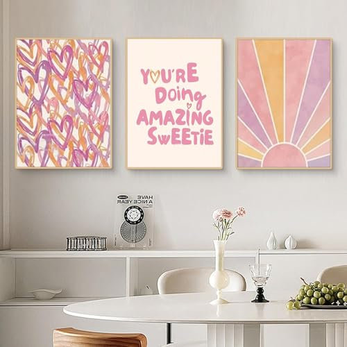 Lot de 3 posters Aura - Rose - Décoration esthétique - Poster et impressions d'art - Rose esthétique - Citations inspirantes - Images modernes - Sans cadre - Pour chambre à coucher - Décoration murale