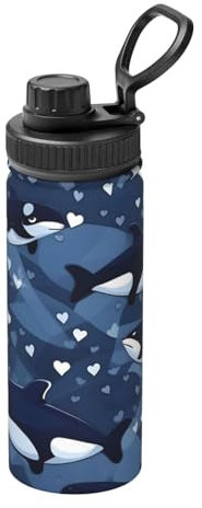 Blue Killer Whale Borraccia isolata in acciaio inox, adatta per sport all'aria aperta, campeggio, palestra, 510 g, borraccia termica per sport sottovuoto,